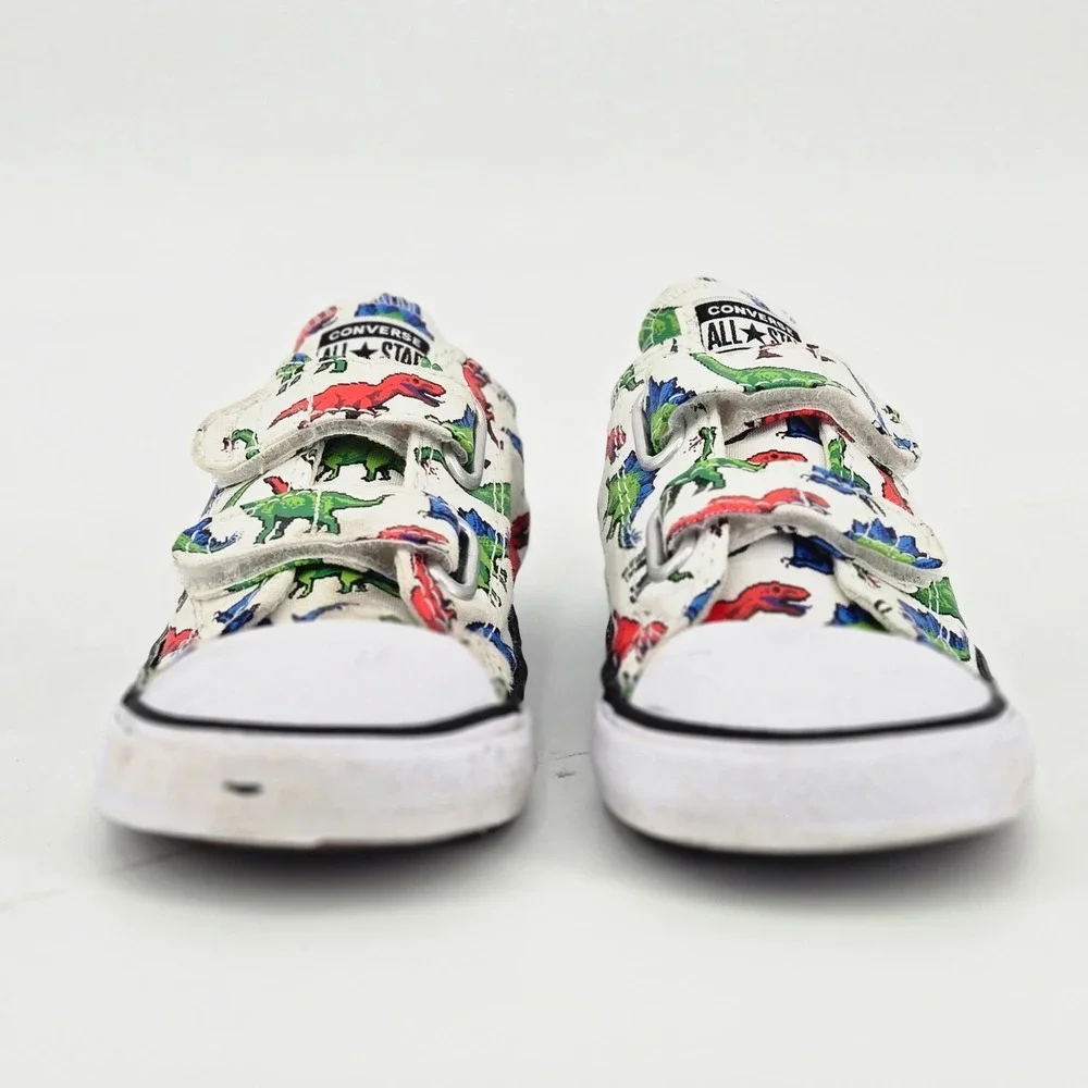 Converse Chuck Taylor All Star 2V Dinosaur Print White Canvas Toddler Shoes 10c
